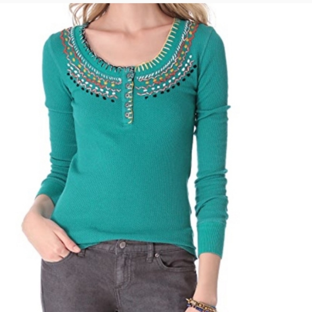 NWOT Free People Money Maker Embroidered Thermal S